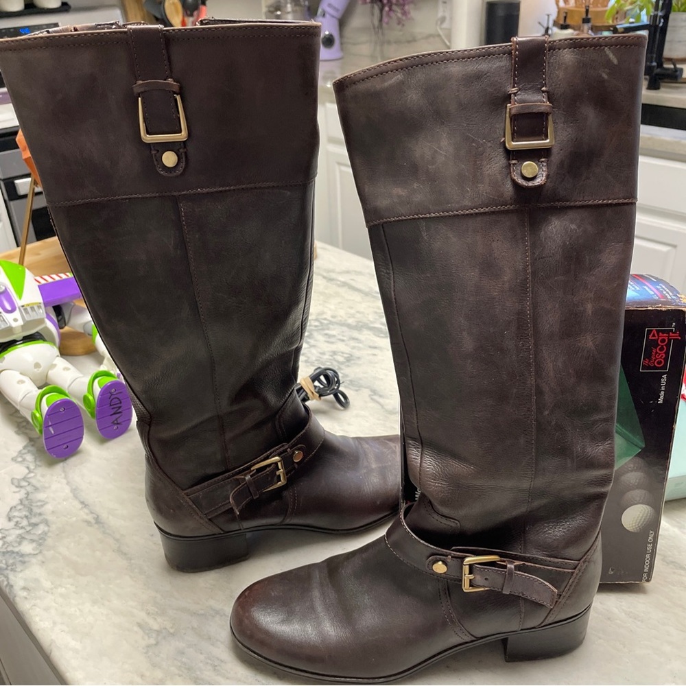 BANDOLINO Coppa Brown Leather Zip Knee High Riding Boots Womens Size 9 M